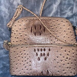 Croc embossed cross body bag. Textured cream with brown.